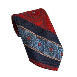 VTG Superba Men Necktie Dacron Polyester Red Blue Geometric Retro Tie Formalwear